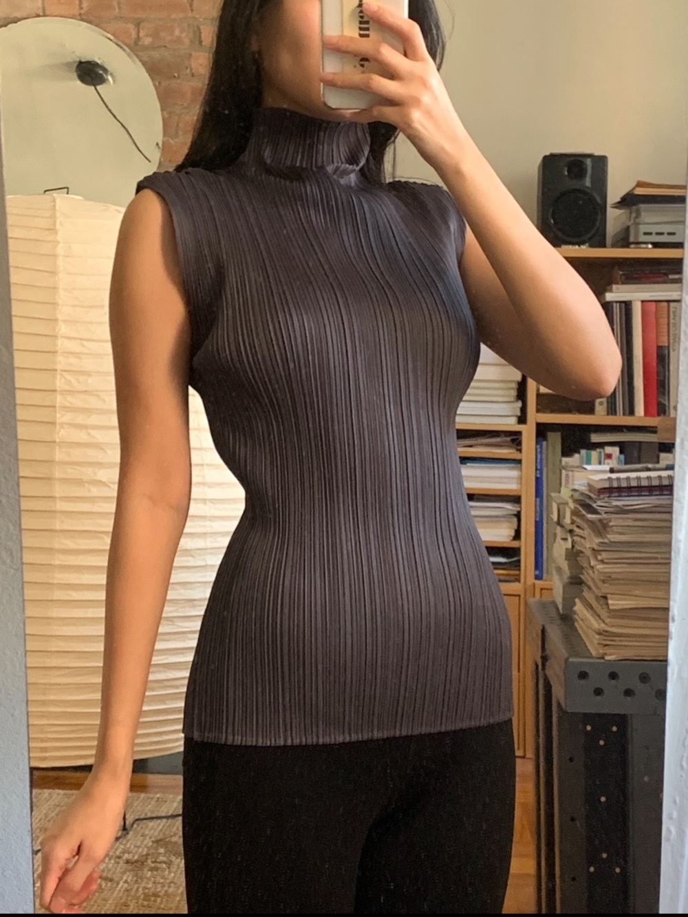 Issey Miyake Pleats Please Mockneck Sleeveless Grey Top
